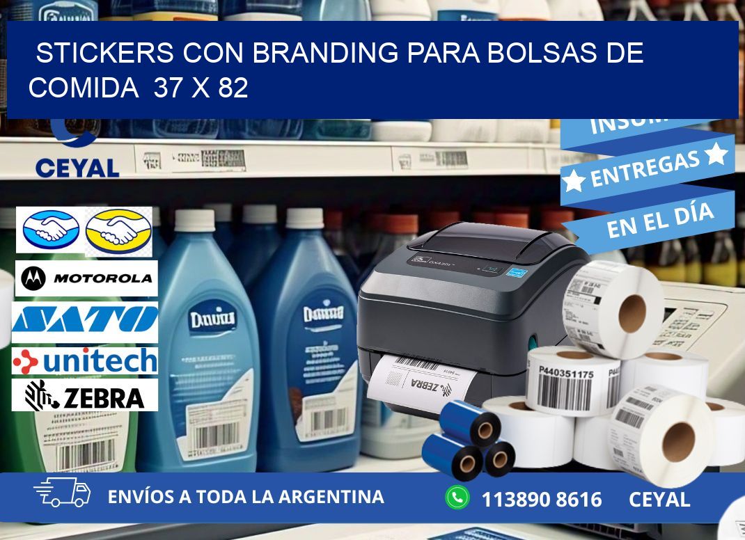 STICKERS CON BRANDING PARA BOLSAS DE COMIDA 37 x 82