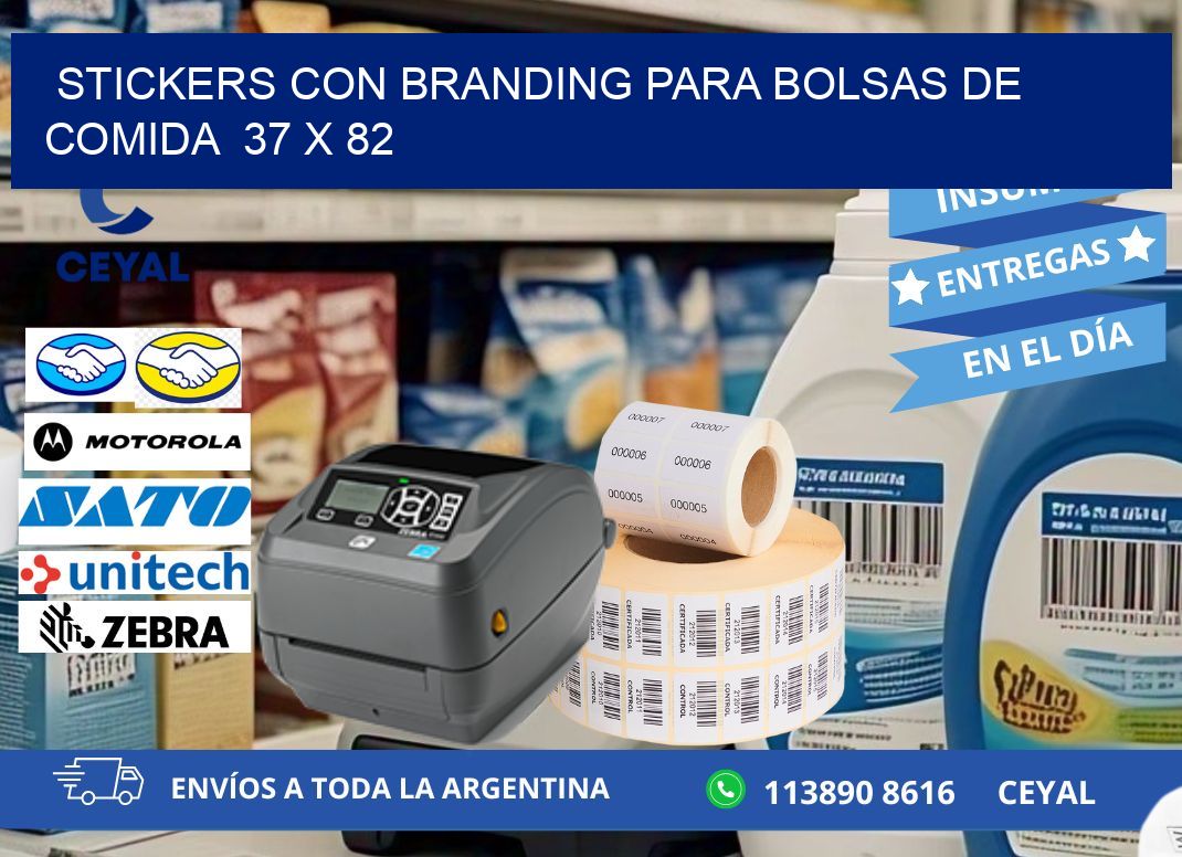 STICKERS CON BRANDING PARA BOLSAS DE COMIDA 37 x 82