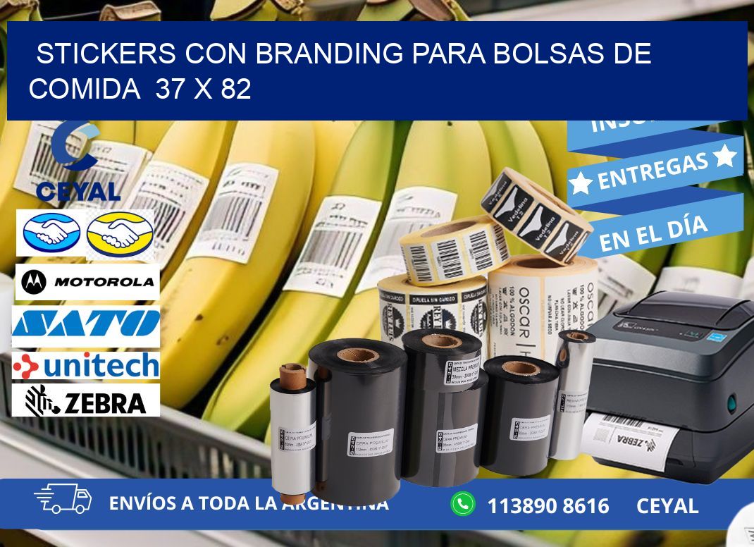 STICKERS CON BRANDING PARA BOLSAS DE COMIDA 37 x 82