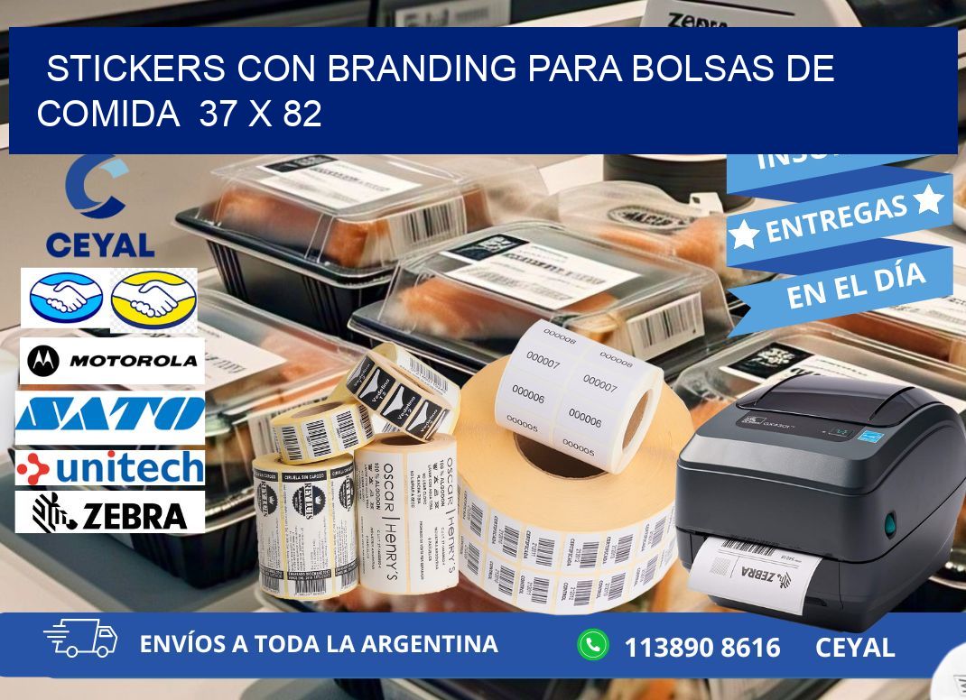STICKERS CON BRANDING PARA BOLSAS DE COMIDA  37 x 82
