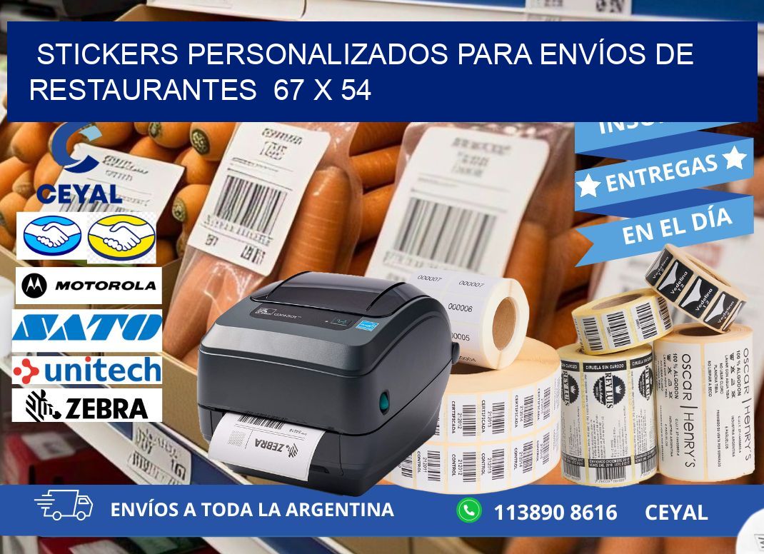 STICKERS PERSONALIZADOS PARA ENVÍOS DE RESTAURANTES 67 x 54