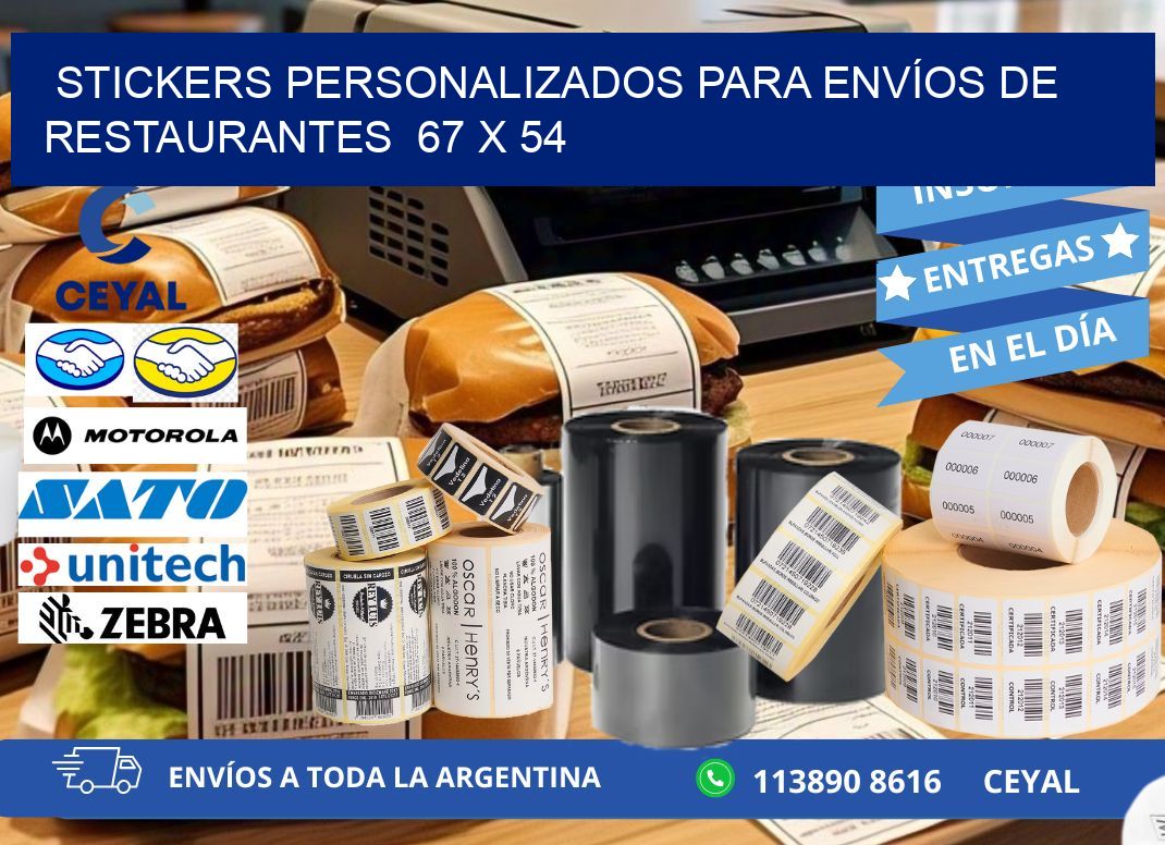 STICKERS PERSONALIZADOS PARA ENVÍOS DE RESTAURANTES 67 x 54