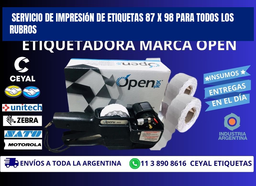 Servicio de Impresión de Etiquetas 87 x 98 para Todos los Rubros