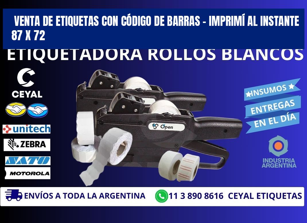 VENTA DE ETIQUETAS CON CÓDIGO DE BARRAS – IMPRIMÍ AL INSTANTE 87 x 72