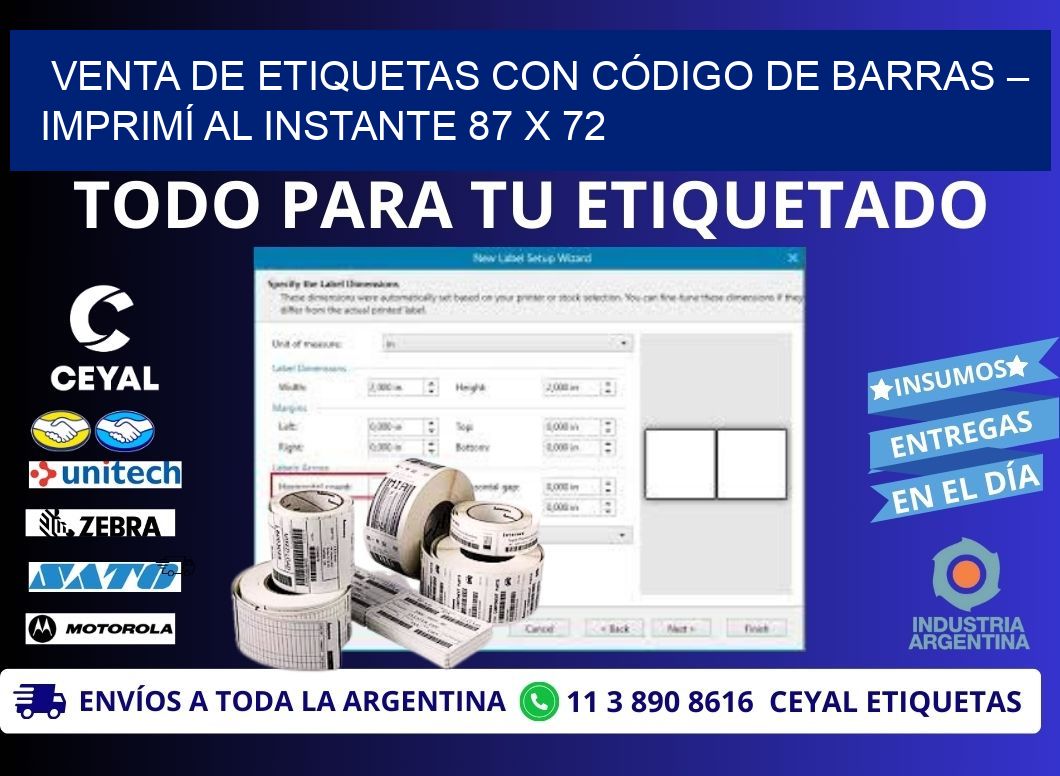 VENTA DE ETIQUETAS CON CÓDIGO DE BARRAS – IMPRIMÍ AL INSTANTE 87 x 72