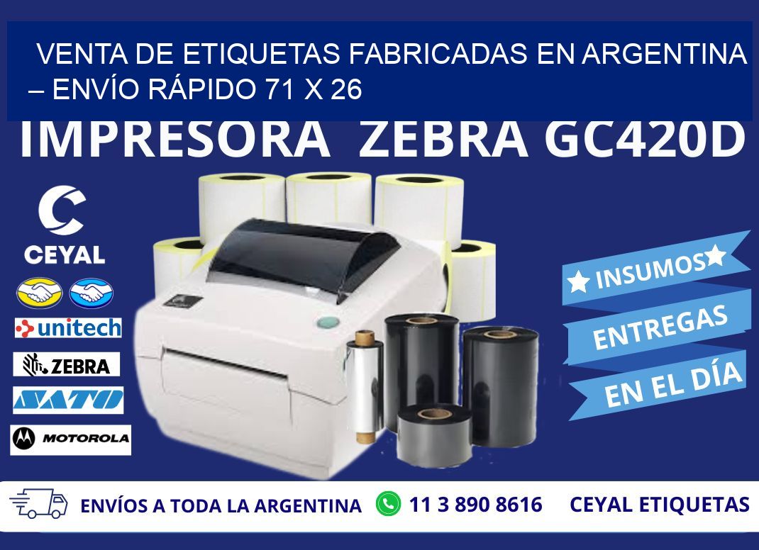 VENTA DE ETIQUETAS FABRICADAS EN ARGENTINA – ENVÍO RÁPIDO 71 x 26