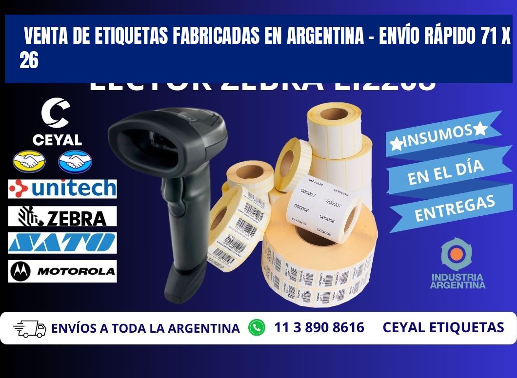 VENTA DE ETIQUETAS FABRICADAS EN ARGENTINA – ENVÍO RÁPIDO 71 x 26