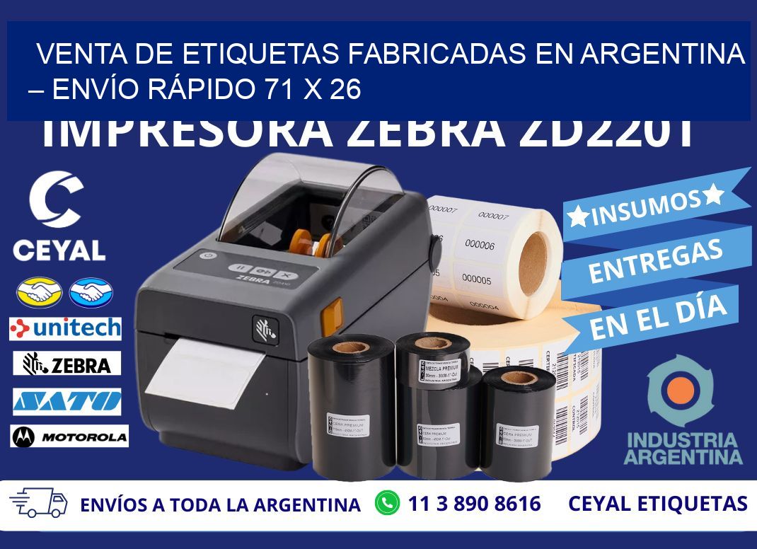 VENTA DE ETIQUETAS FABRICADAS EN ARGENTINA – ENVÍO RÁPIDO 71 x 26