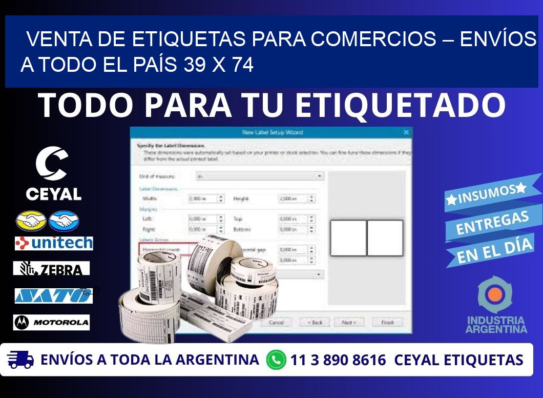 VENTA DE ETIQUETAS PARA COMERCIOS – ENVÍOS A TODO EL PAÍS 39 x 74