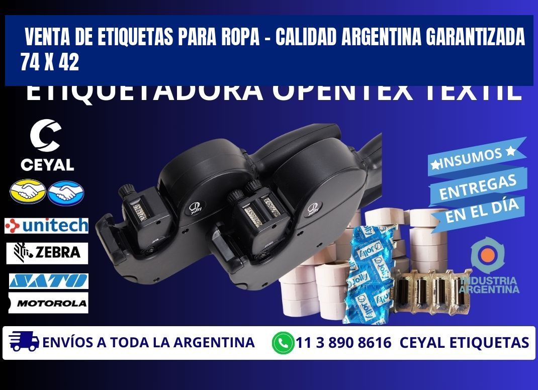 VENTA DE ETIQUETAS PARA ROPA – CALIDAD ARGENTINA GARANTIZADA 74 x 42