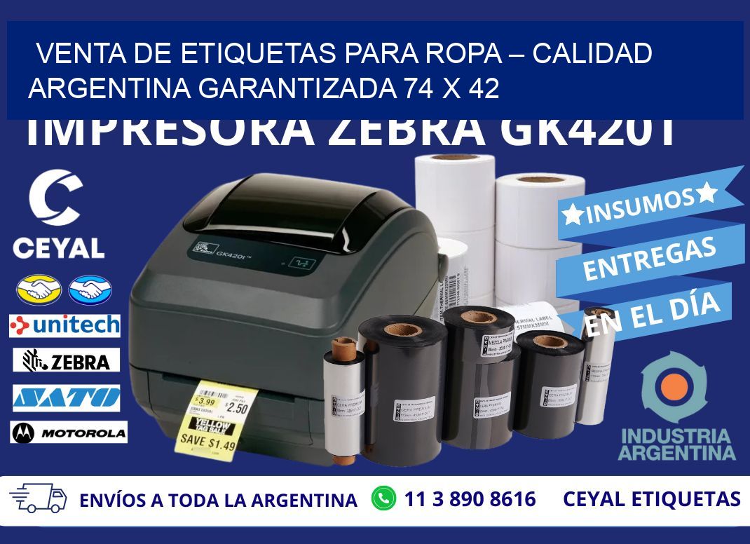 VENTA DE ETIQUETAS PARA ROPA – CALIDAD ARGENTINA GARANTIZADA 74 x 42