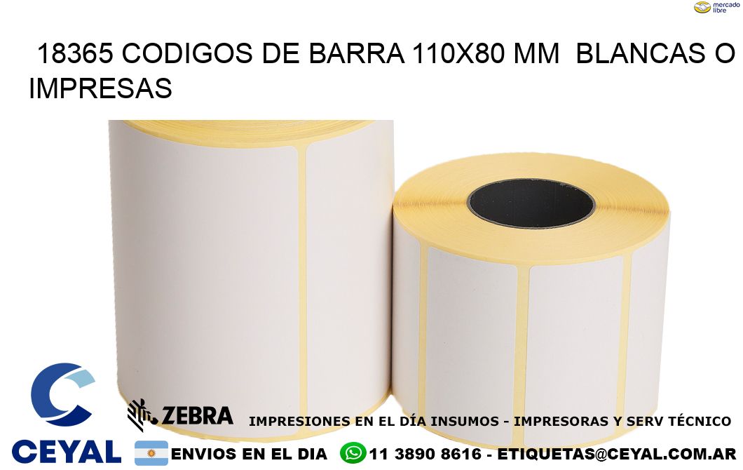 18365 CODIGOS DE BARRA 110x80 mm BLANCAS O IMPRESAS