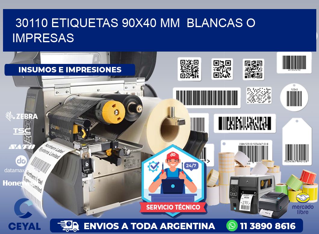 30110 ETIQUETAS 90x40 mm BLANCAS O IMPRESAS