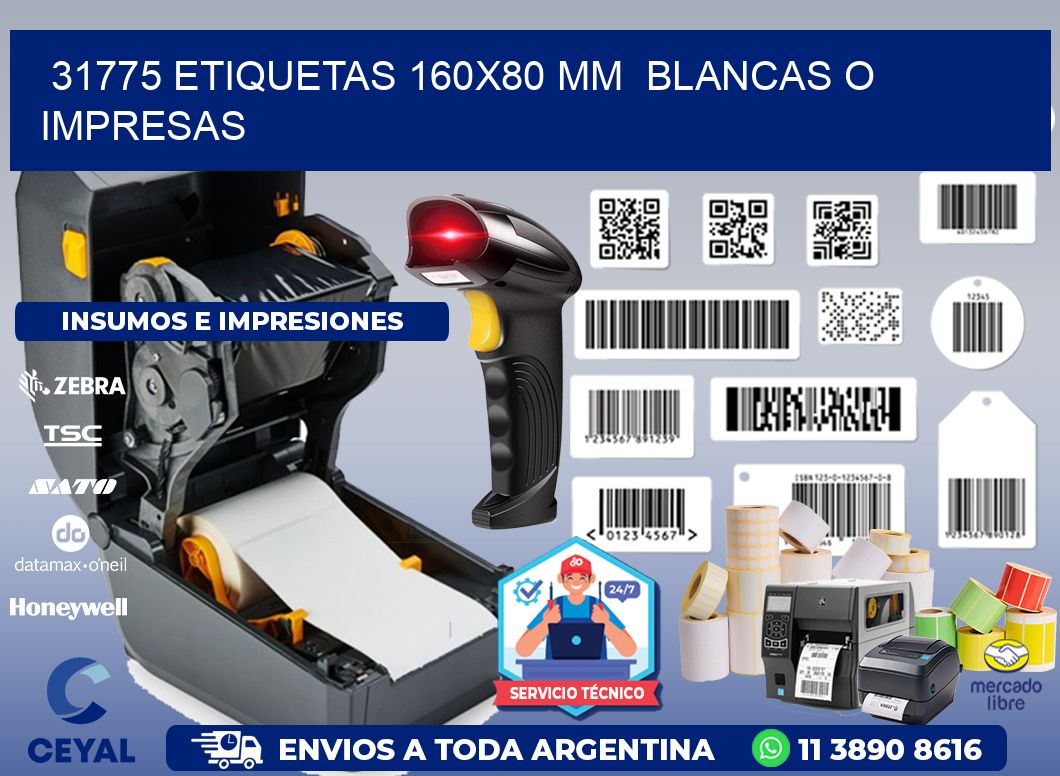 31775 ETIQUETAS 160x80 mm BLANCAS O IMPRESAS