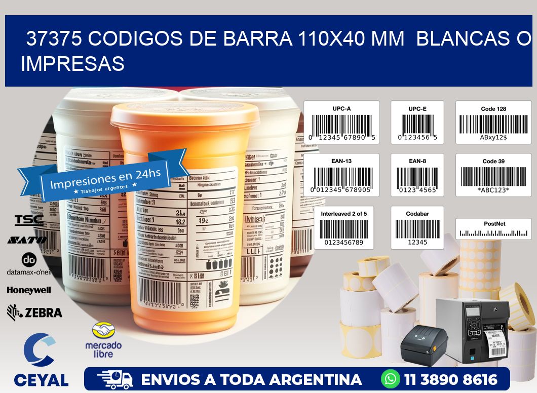 37375 CODIGOS DE BARRA 110x40 mm BLANCAS O IMPRESAS