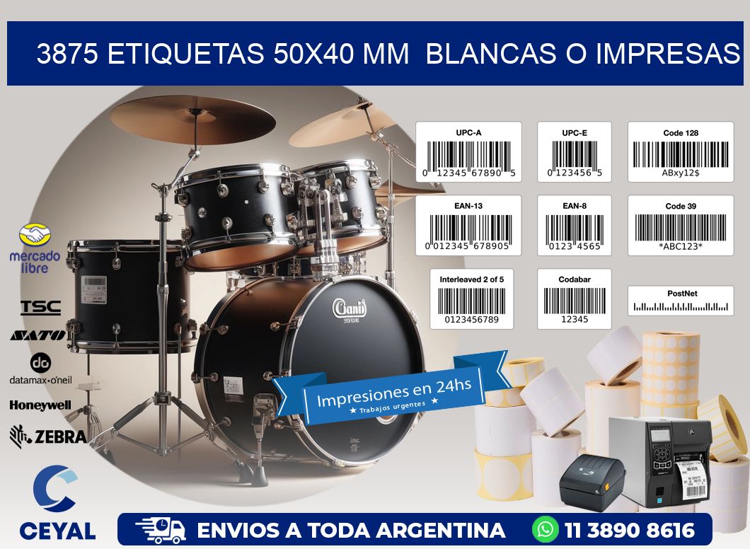 3875 ETIQUETAS 50x40 mm BLANCAS O IMPRESAS