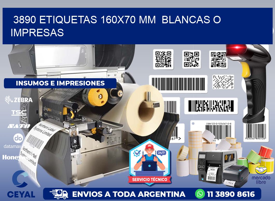 3890 ETIQUETAS 160x70 mm BLANCAS O IMPRESAS