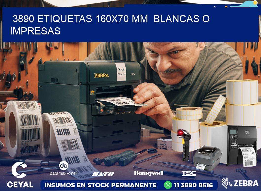 3890 ETIQUETAS 160×70 mm  BLANCAS O IMPRESAS