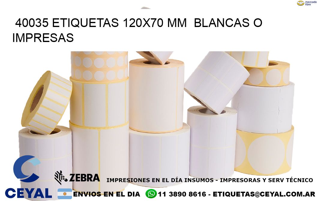 40035 ETIQUETAS 120x70 mm  BLANCAS O IMPRESAS