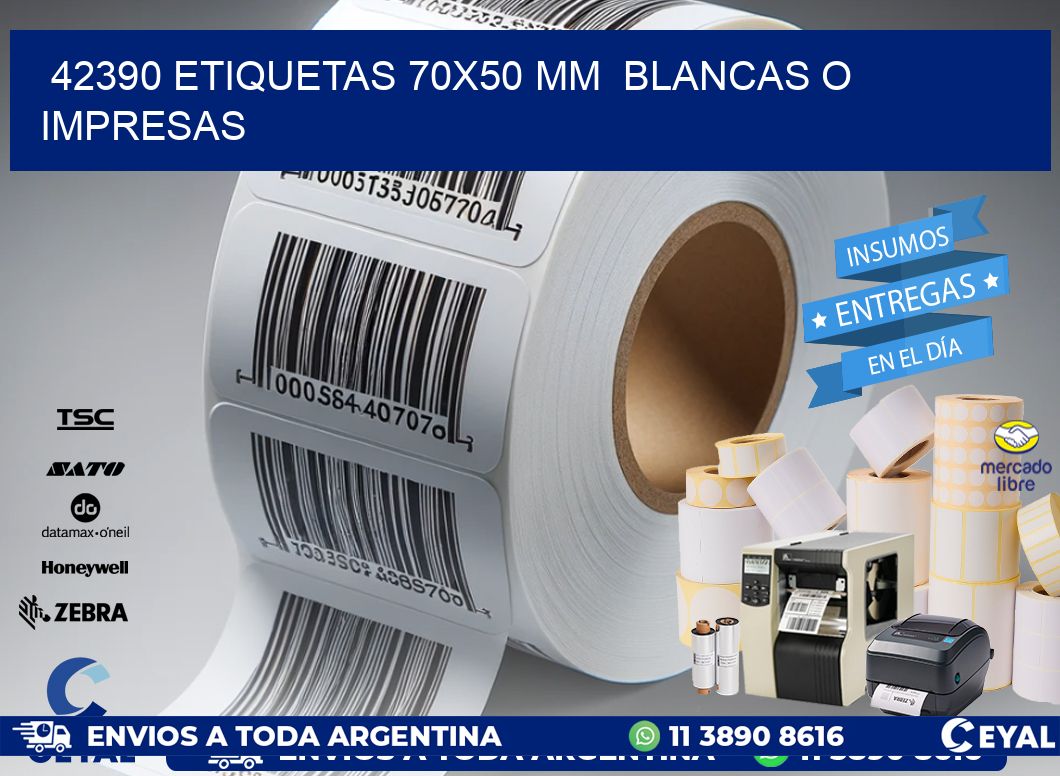 42390 ETIQUETAS 70x50 mm BLANCAS O IMPRESAS