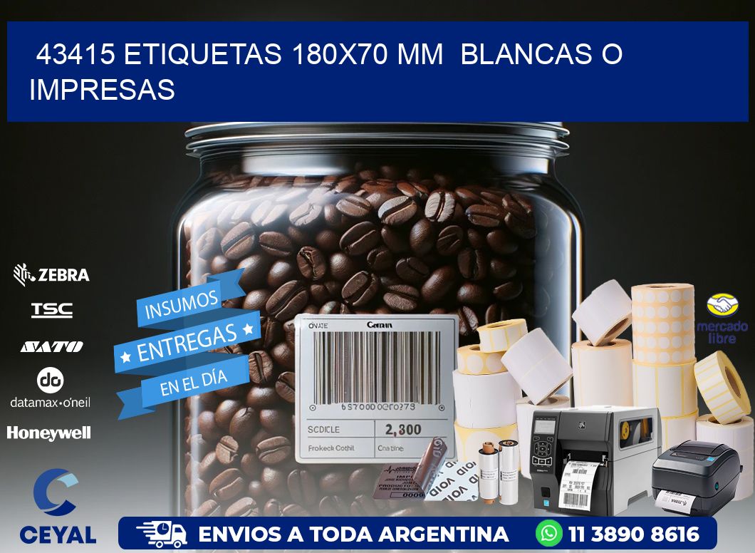 43415 ETIQUETAS 180x70 mm BLANCAS O IMPRESAS