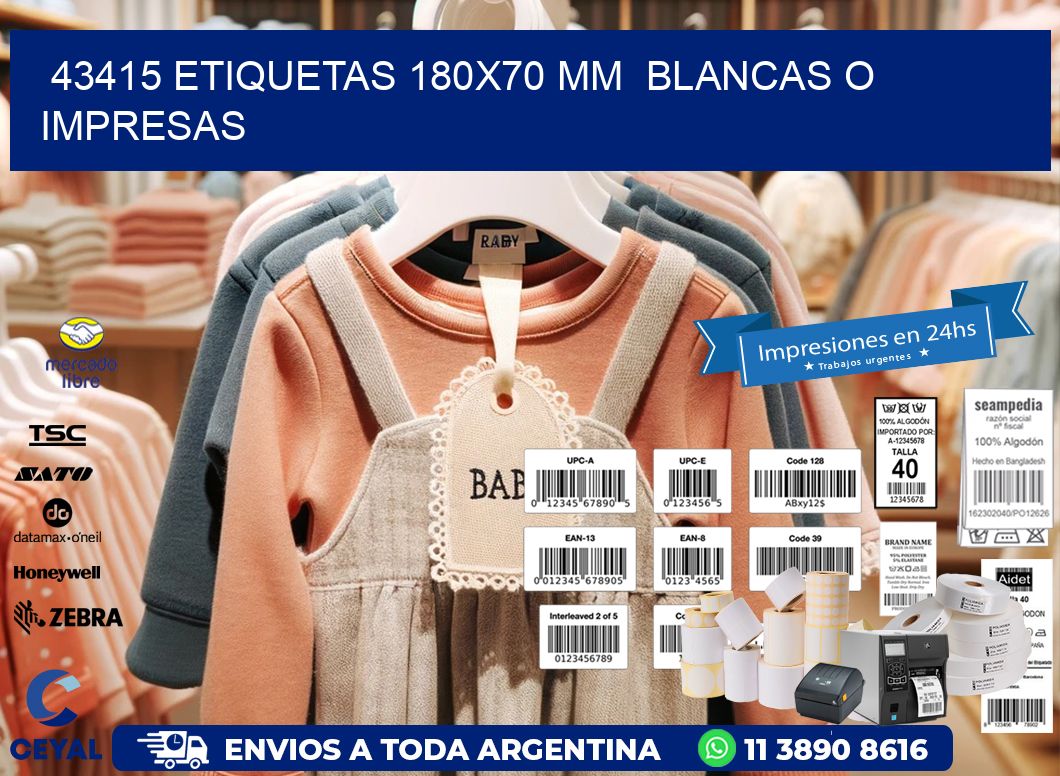 43415 ETIQUETAS 180x70 mm BLANCAS O IMPRESAS