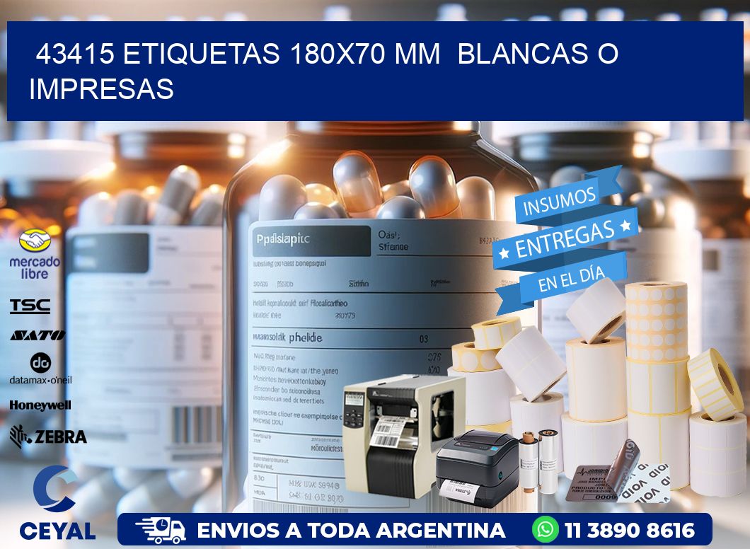 43415 ETIQUETAS 180×70 mm  BLANCAS O IMPRESAS