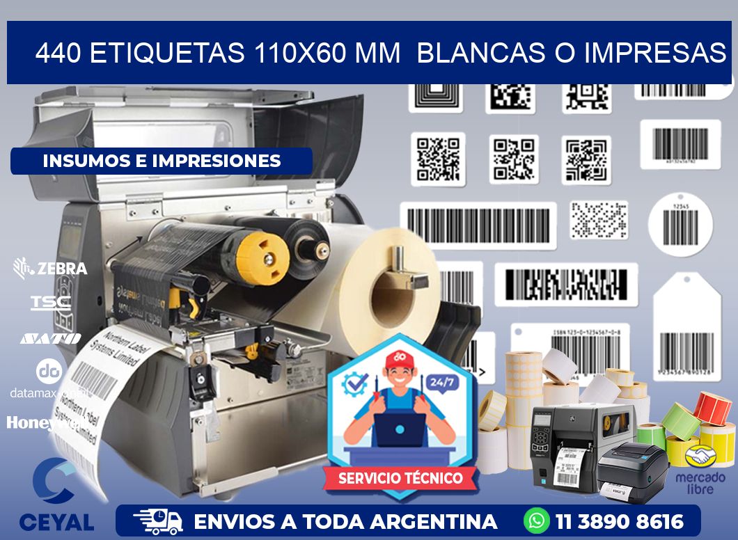440 ETIQUETAS 110x60 mm BLANCAS O IMPRESAS