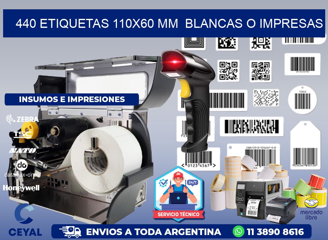 440 ETIQUETAS 110x60 mm BLANCAS O IMPRESAS