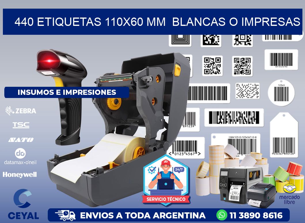 440 ETIQUETAS 110x60 mm BLANCAS O IMPRESAS