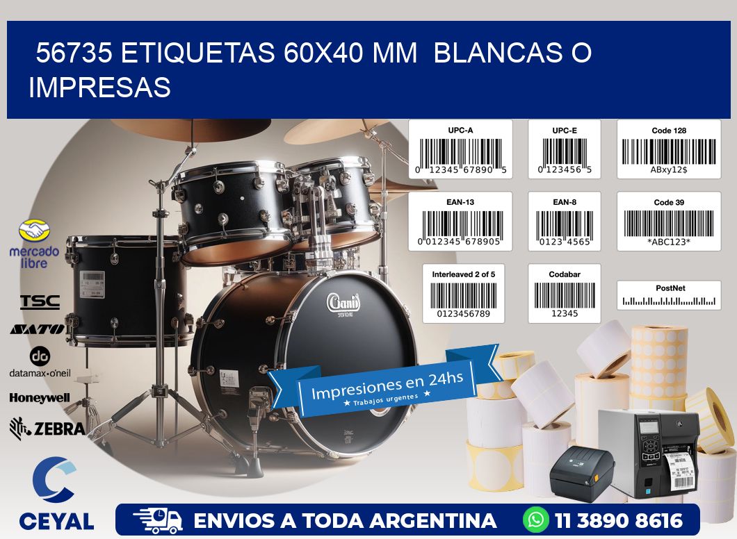 56735 ETIQUETAS 60x40 mm BLANCAS O IMPRESAS