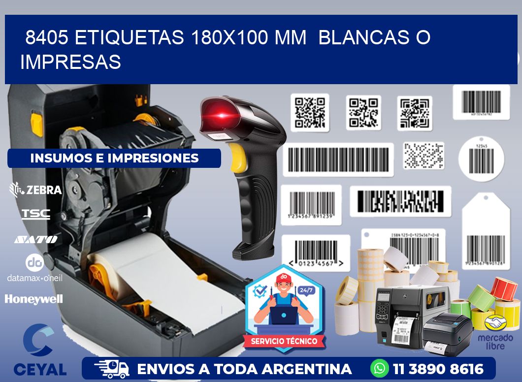 8405 ETIQUETAS 180x100 mm BLANCAS O IMPRESAS