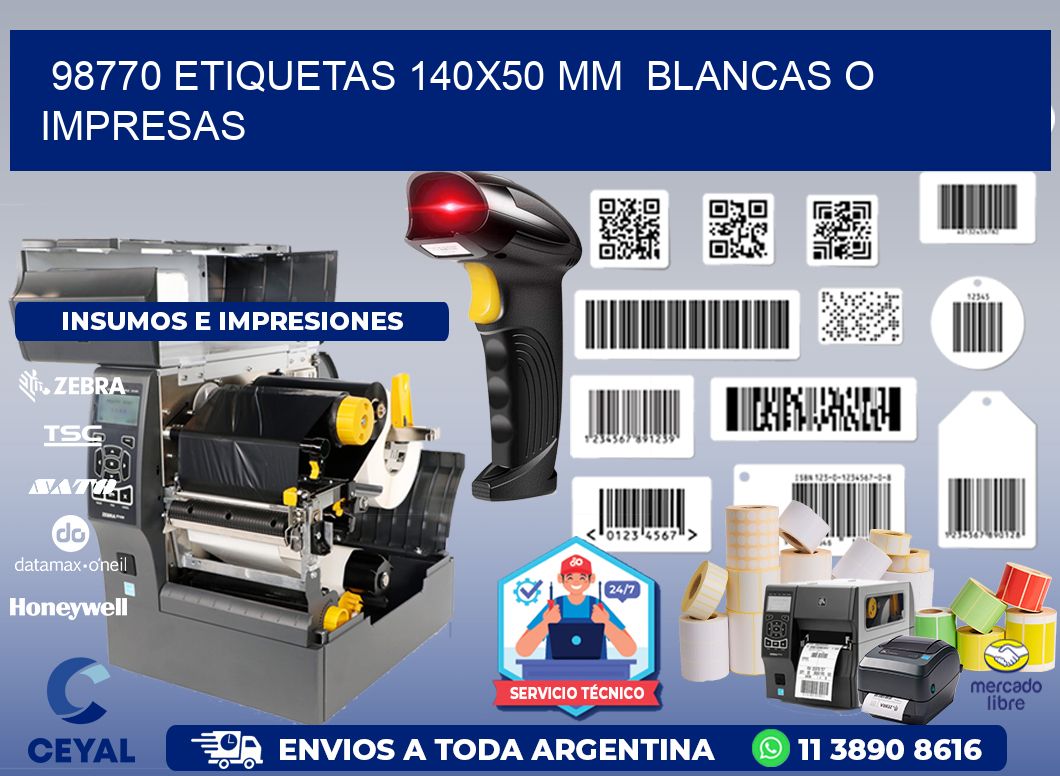 98770 ETIQUETAS 140x50 mm BLANCAS O IMPRESAS