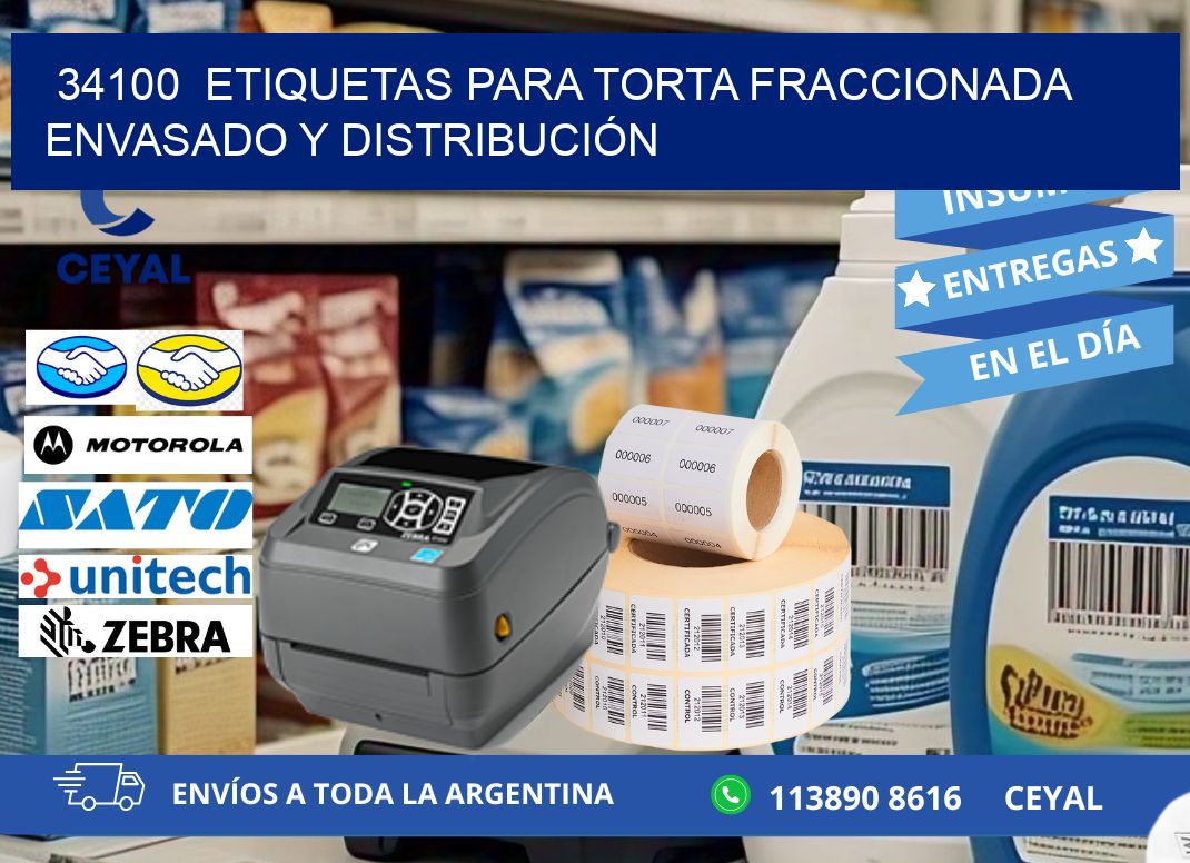 34100  ETIQUETAS PARA TORTA FRACCIONADA ENVASADO Y DISTRIBUCIÓN