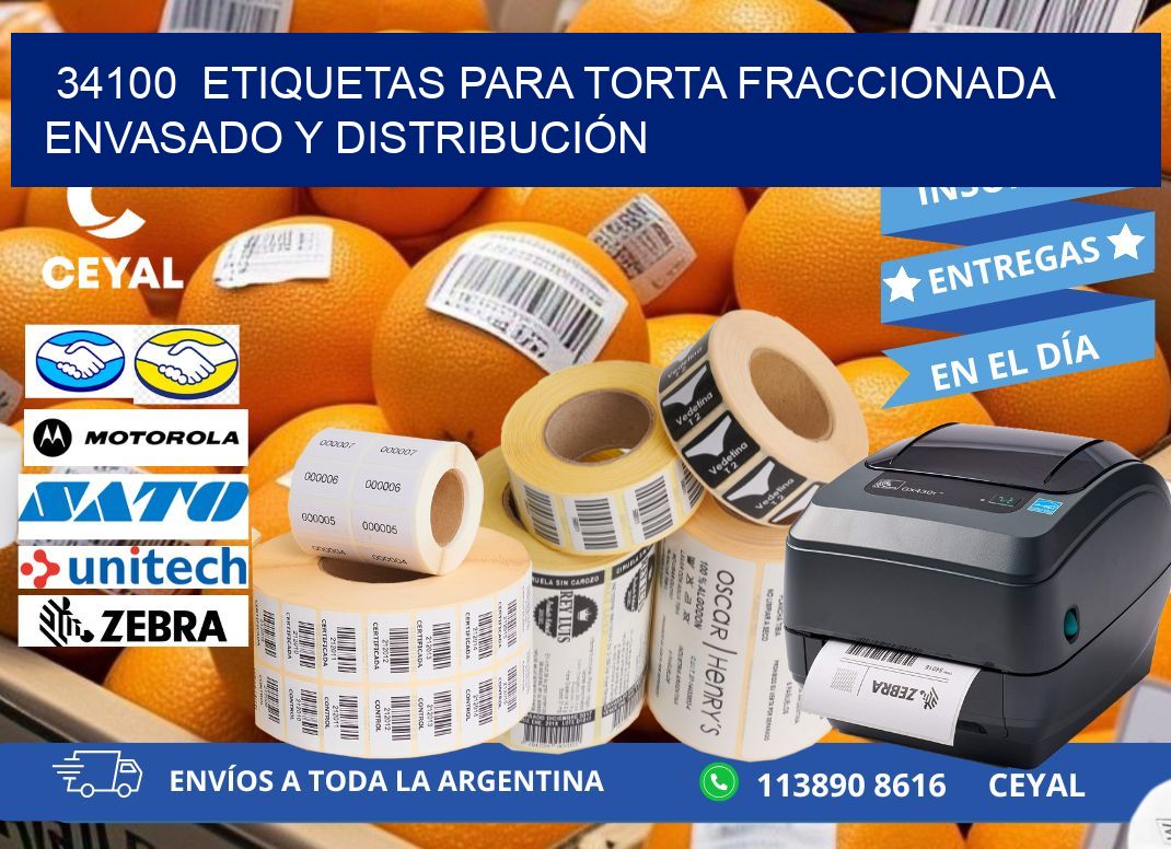 34100  ETIQUETAS PARA TORTA FRACCIONADA ENVASADO Y DISTRIBUCIÓN