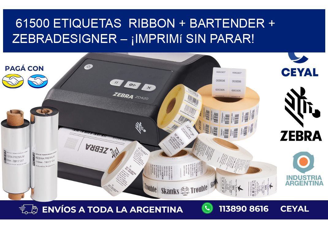 61500 etiquetas  Ribbon + BarTender + ZebraDesigner – ¡Imprimí sin parar!