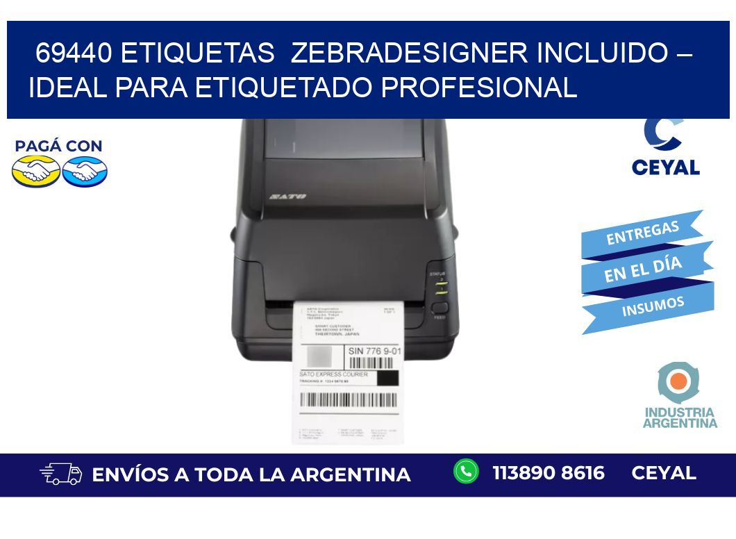 69440 etiquetas  ZebraDesigner Incluido – Ideal para Etiquetado Profesional