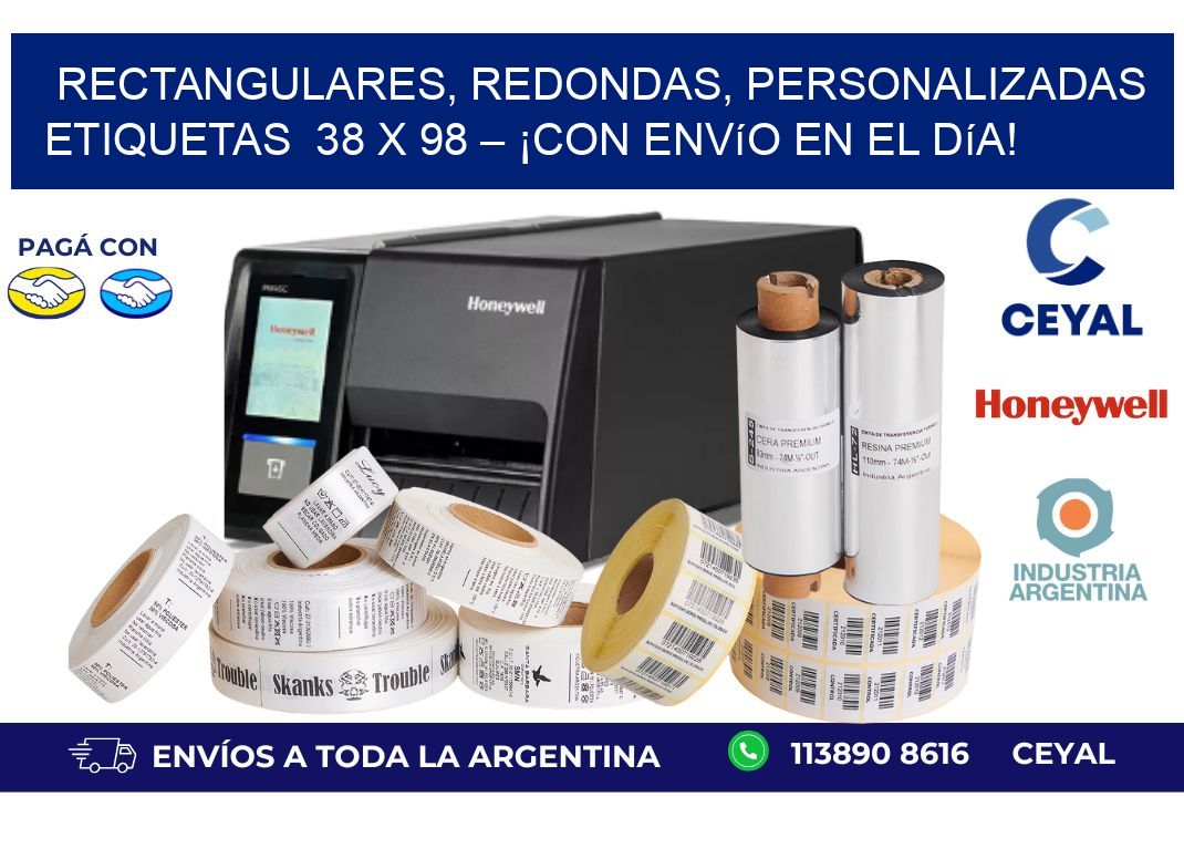 Rectangulares, Redondas, Personalizadas etiquetas  38 x 98 – ¡Con Envío en el Día!