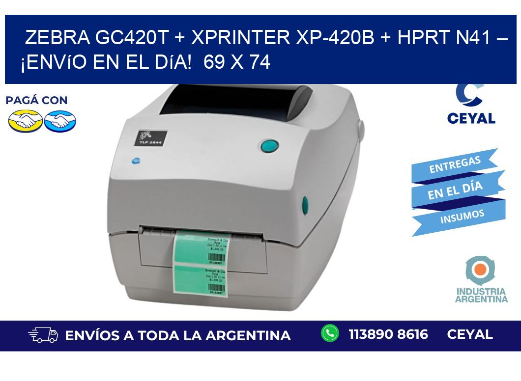 Zebra GC420T + Xprinter XP-420B + HPRT N41 – ¡Envío en el día!  69 x 74