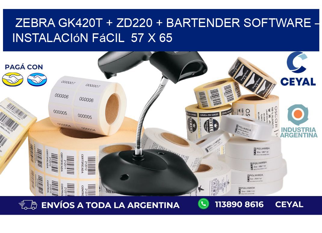 Zebra GK420T + ZD220 + BarTender Software – Instalación fácil  57 x 65