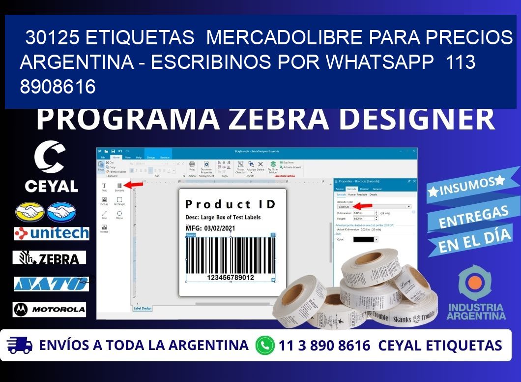 30125 ETIQUETAS  MERCADOLIBRE PARA PRECIOS ARGENTINA - ESCRIBINOS POR WHATSAPP  113 8908616