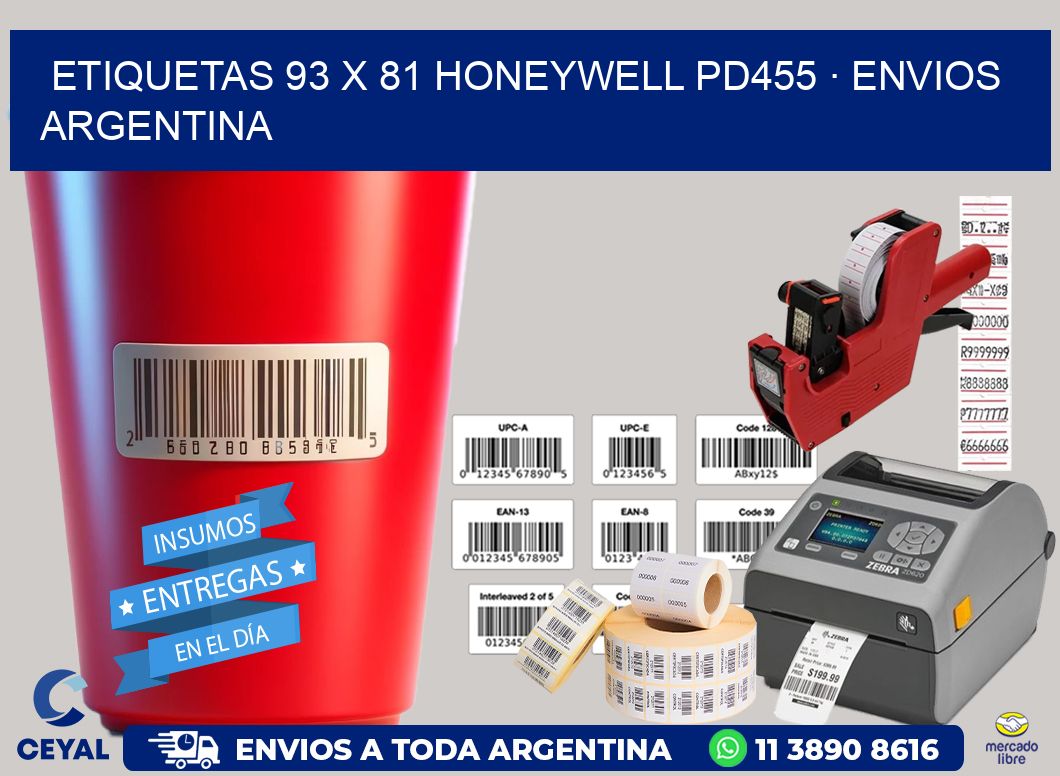 ETIQUETAS 93 x 81 HONEYWELL PD455 · ENVIOS ARGENTINA