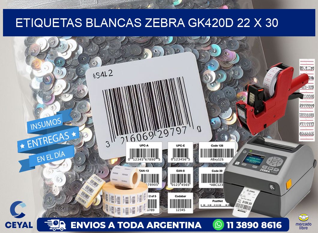 ETIQUETAS BLANCAS ZEBRA GK420D 22 x 30