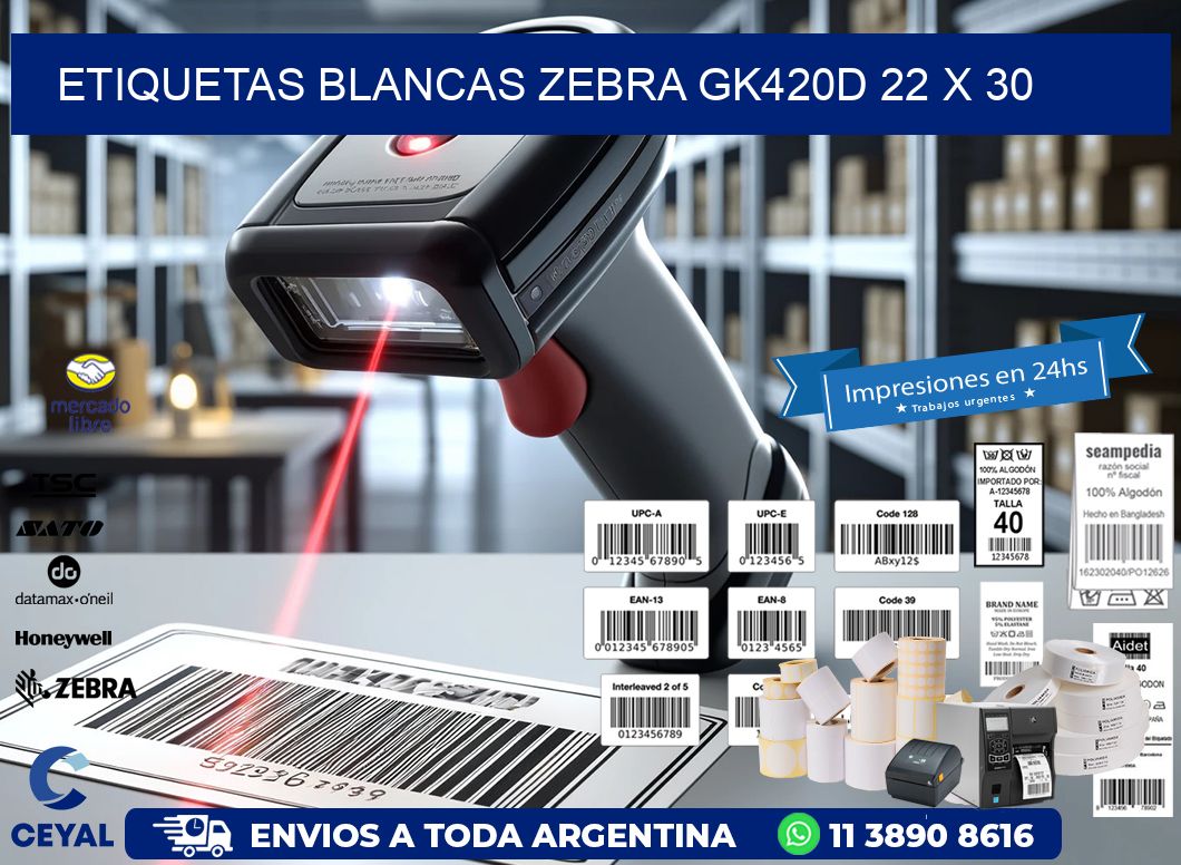 ETIQUETAS BLANCAS ZEBRA GK420D 22 x 30