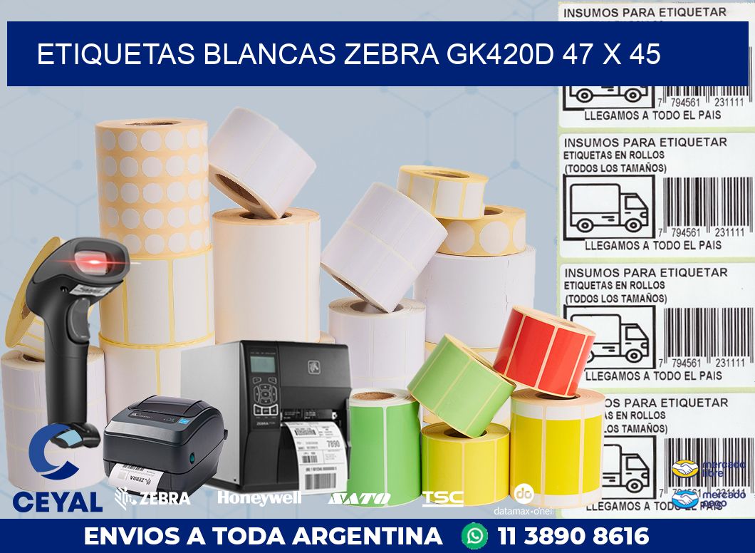 ETIQUETAS BLANCAS ZEBRA GK420D 47 x 45