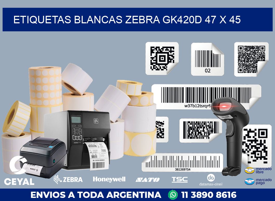 ETIQUETAS BLANCAS ZEBRA GK420D 47 x 45