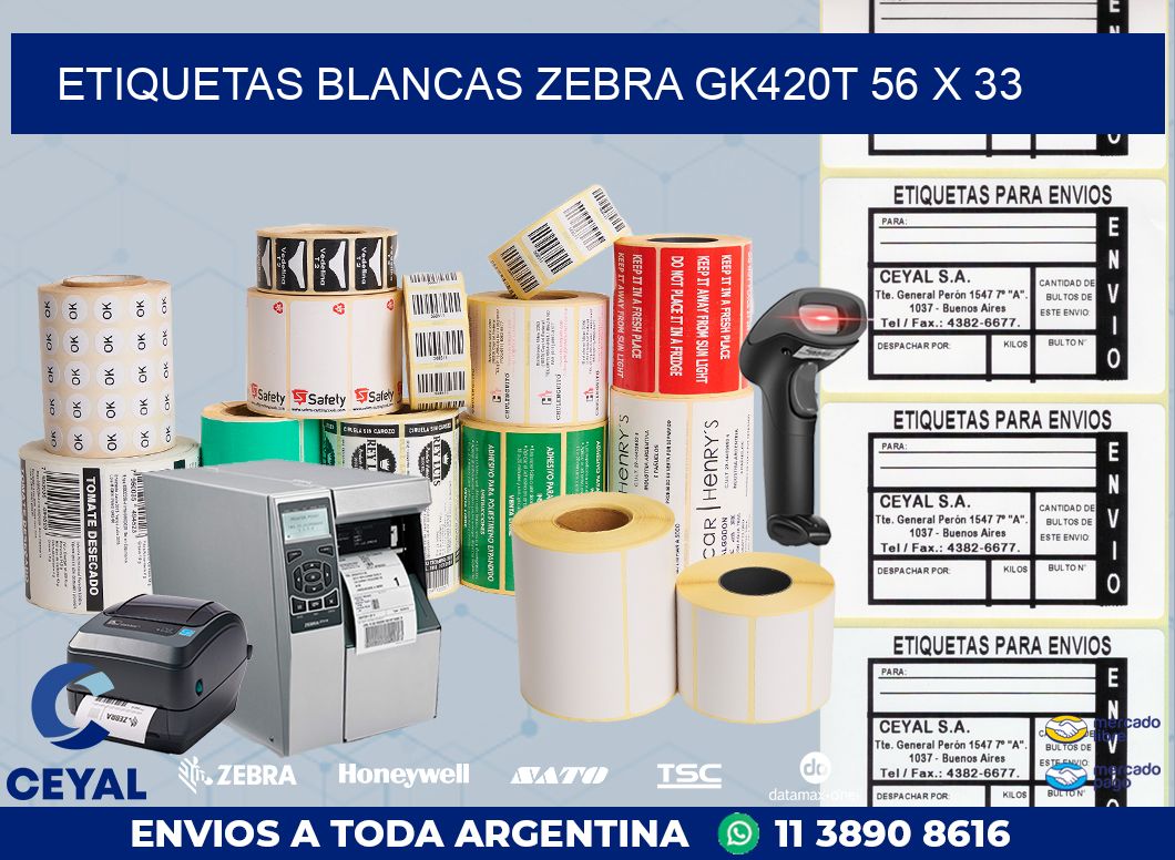 ETIQUETAS BLANCAS ZEBRA GK420T 56 x 33