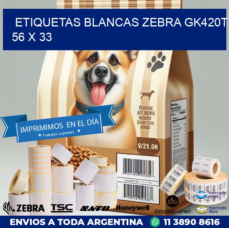 ETIQUETAS BLANCAS ZEBRA GK420T 56 x 33
