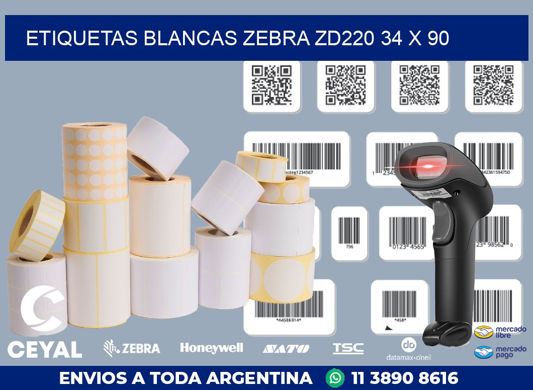 ETIQUETAS BLANCAS ZEBRA ZD220 34 x 90