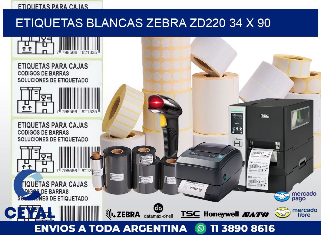 ETIQUETAS BLANCAS ZEBRA ZD220 34 x 90